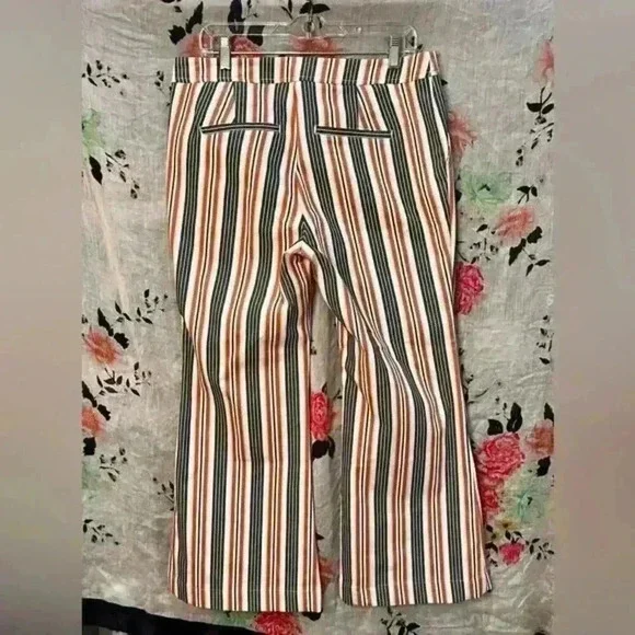 By-Anthropology Low Rise Blue/Burnt Orange Striped Flare Pants Women’s‎ Sz 10 - Picture 2 of 9